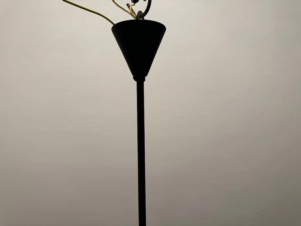 Bronze and black metal chandelier with opaline glass shades, 1950s 10