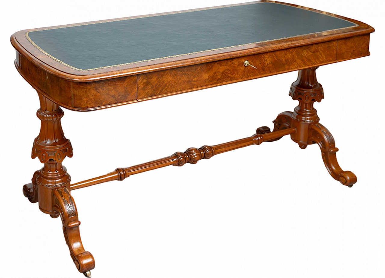 Victorian walnut-root desk with leather top, 19th century 8