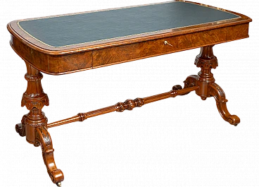 Victorian walnut-root desk with leather top, 19th century