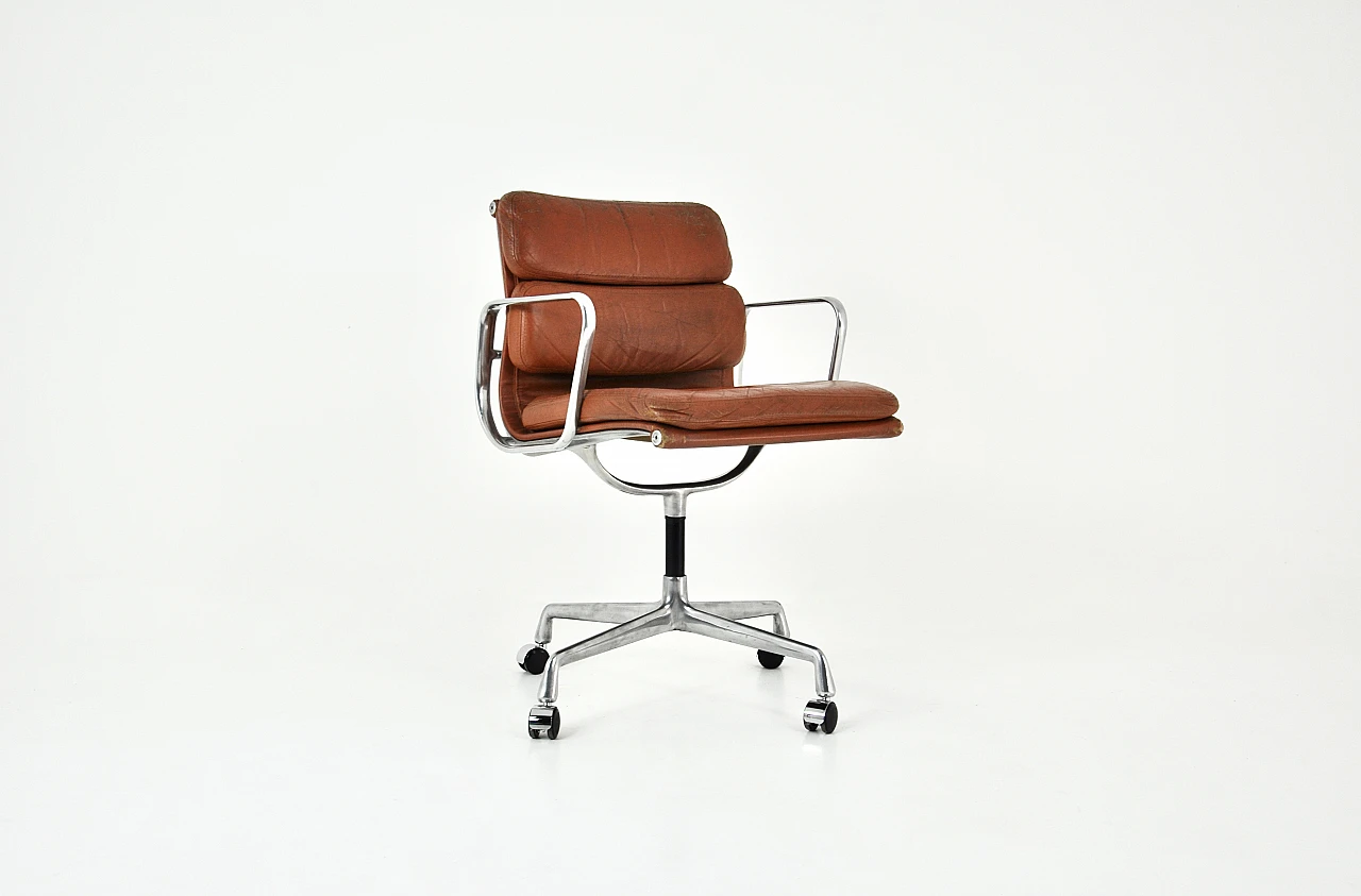 Brown leather & metal armchair by C. & R. Eames for H. Miller, 1970s 1