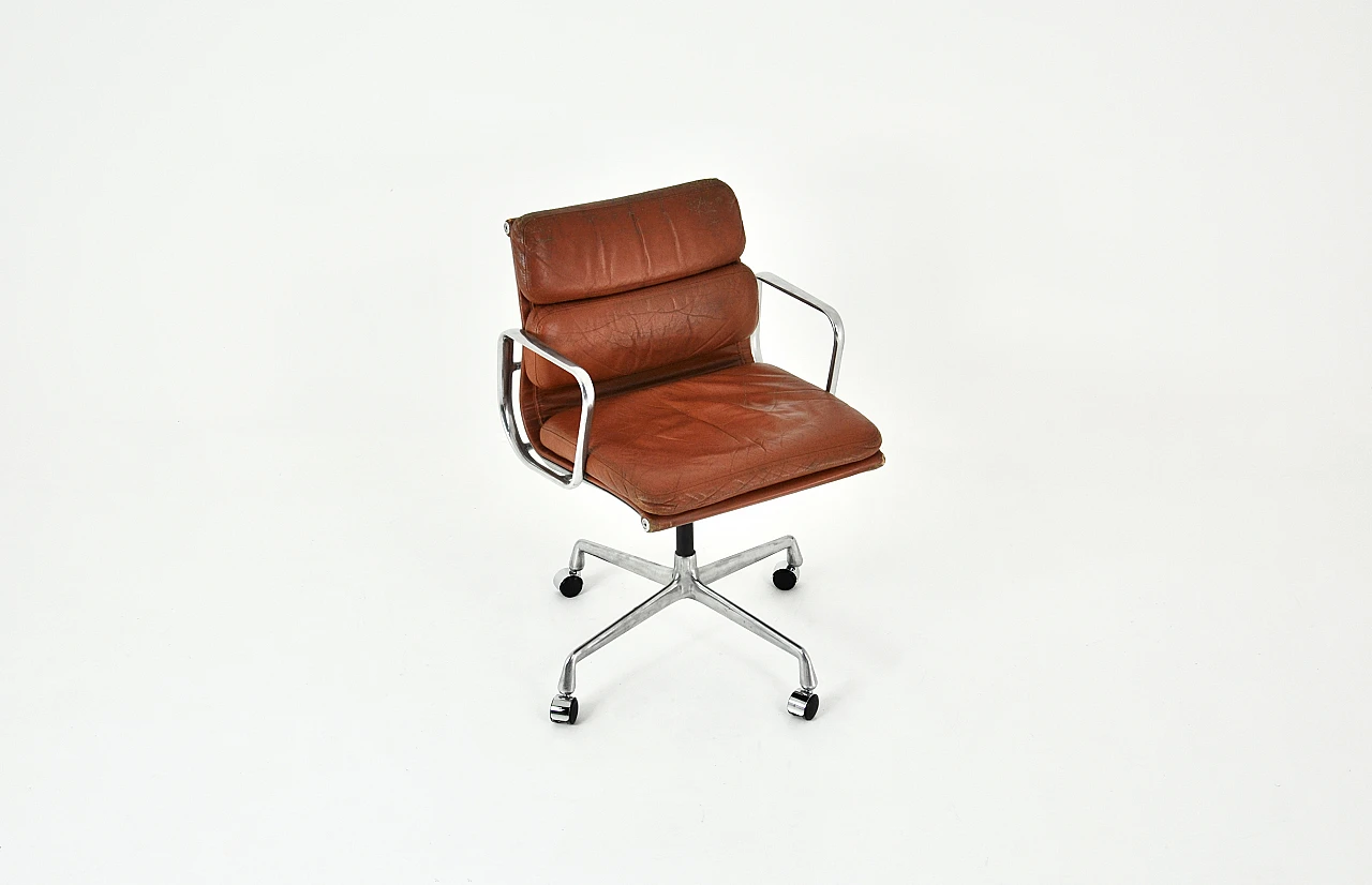 Brown leather & metal armchair by C. & R. Eames for H. Miller, 1970s 2