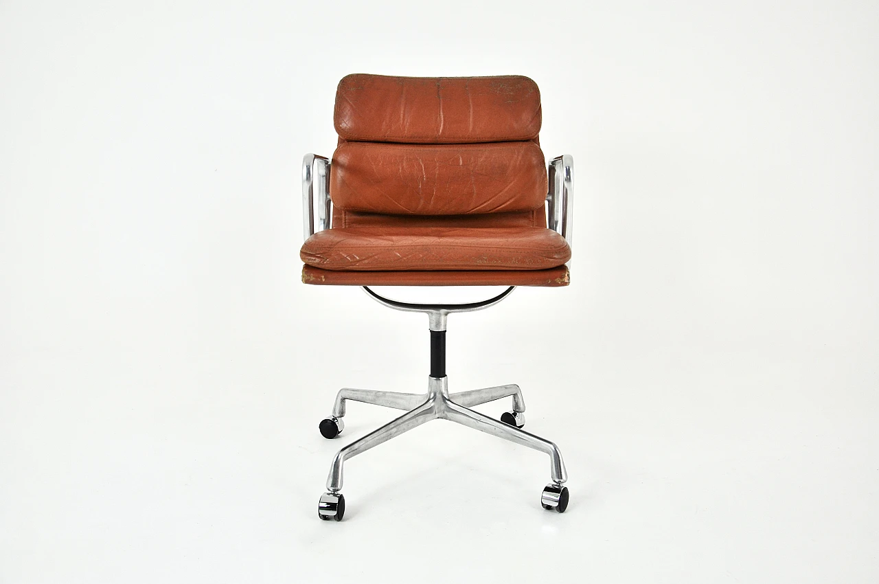 Brown leather & metal armchair by C. & R. Eames for H. Miller, 1970s 3