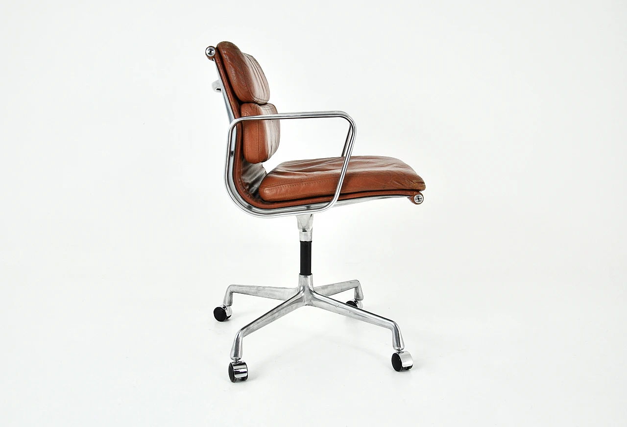 Brown leather & metal armchair by C. & R. Eames for H. Miller, 1970s 4