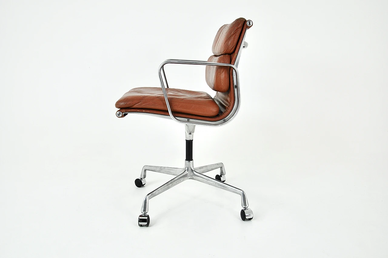 Brown leather & metal armchair by C. & R. Eames for H. Miller, 1970s 6