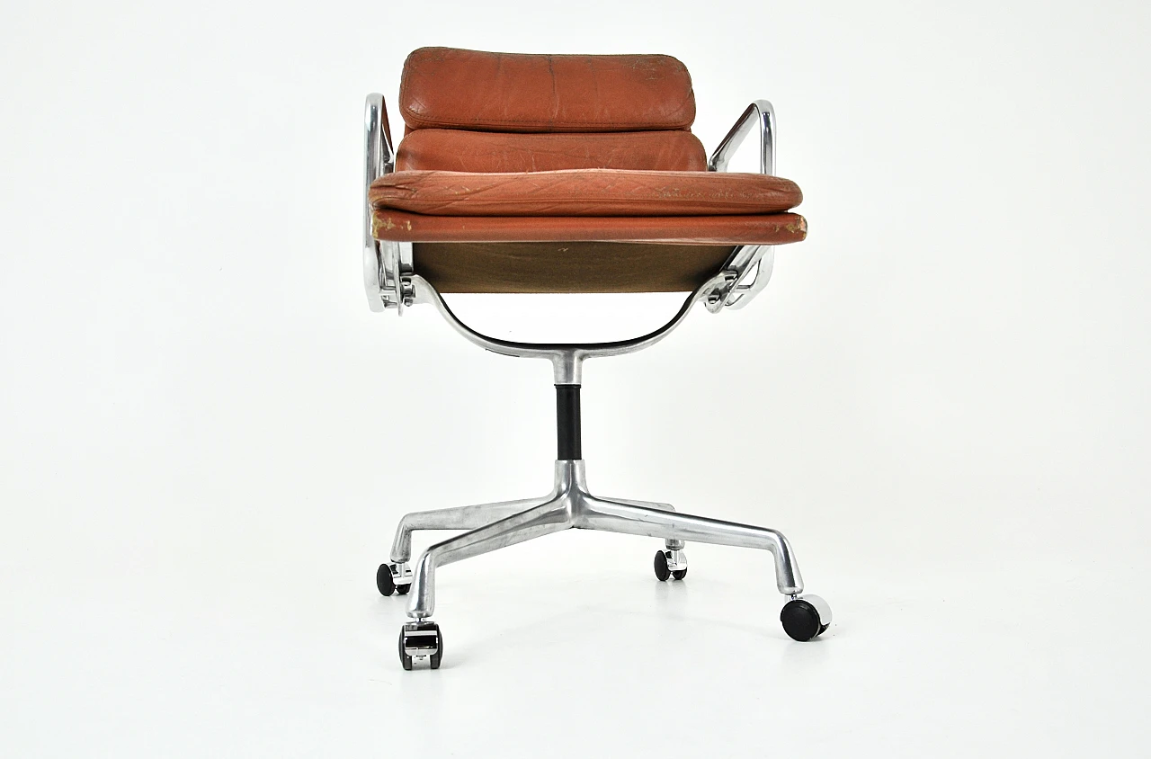 Brown leather & metal armchair by C. & R. Eames for H. Miller, 1970s 7