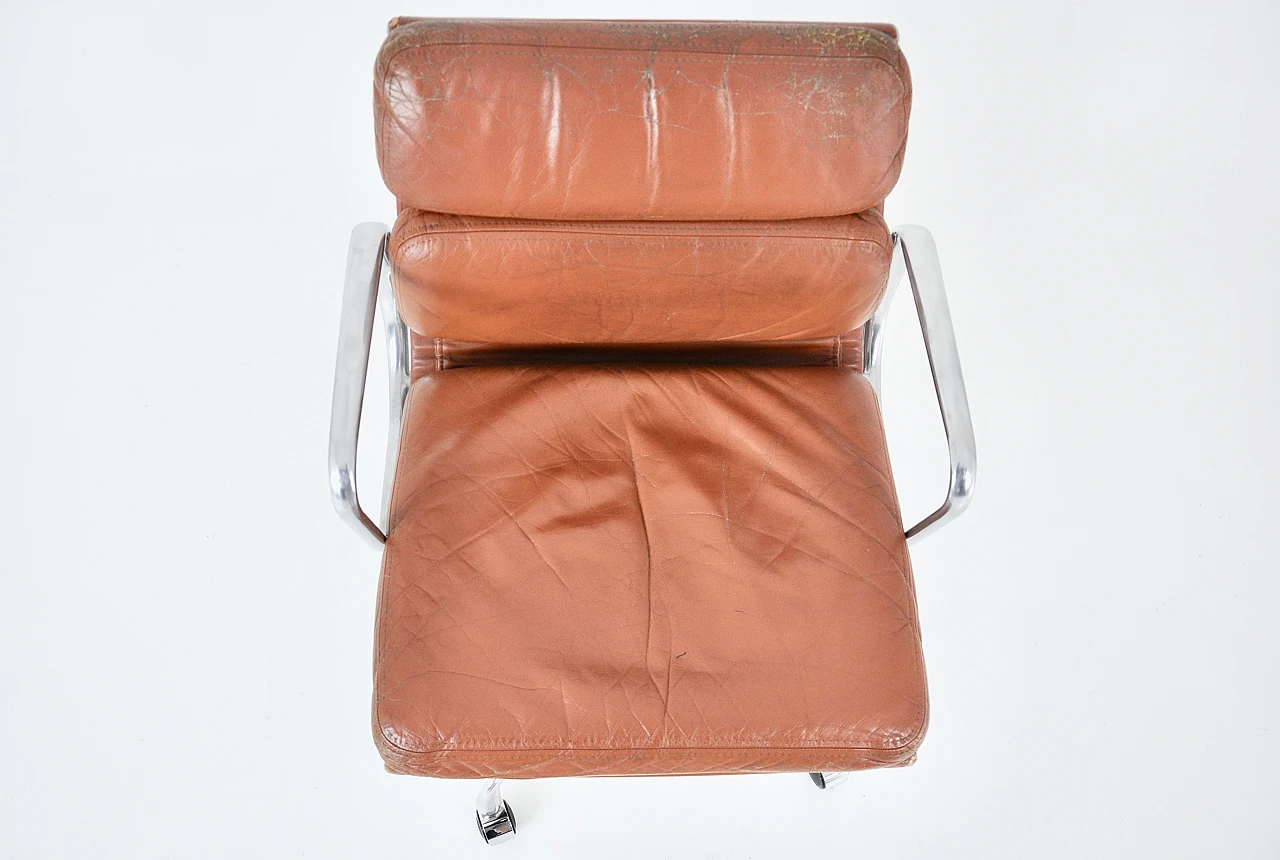 Brown leather & metal armchair by C. & R. Eames for H. Miller, 1970s 8