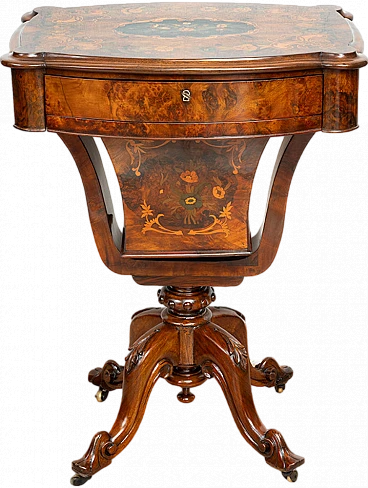 Victorian walnut-root work table, 19th century