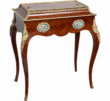 Napoleon III planter in exotic wood and porcelain, 19th century