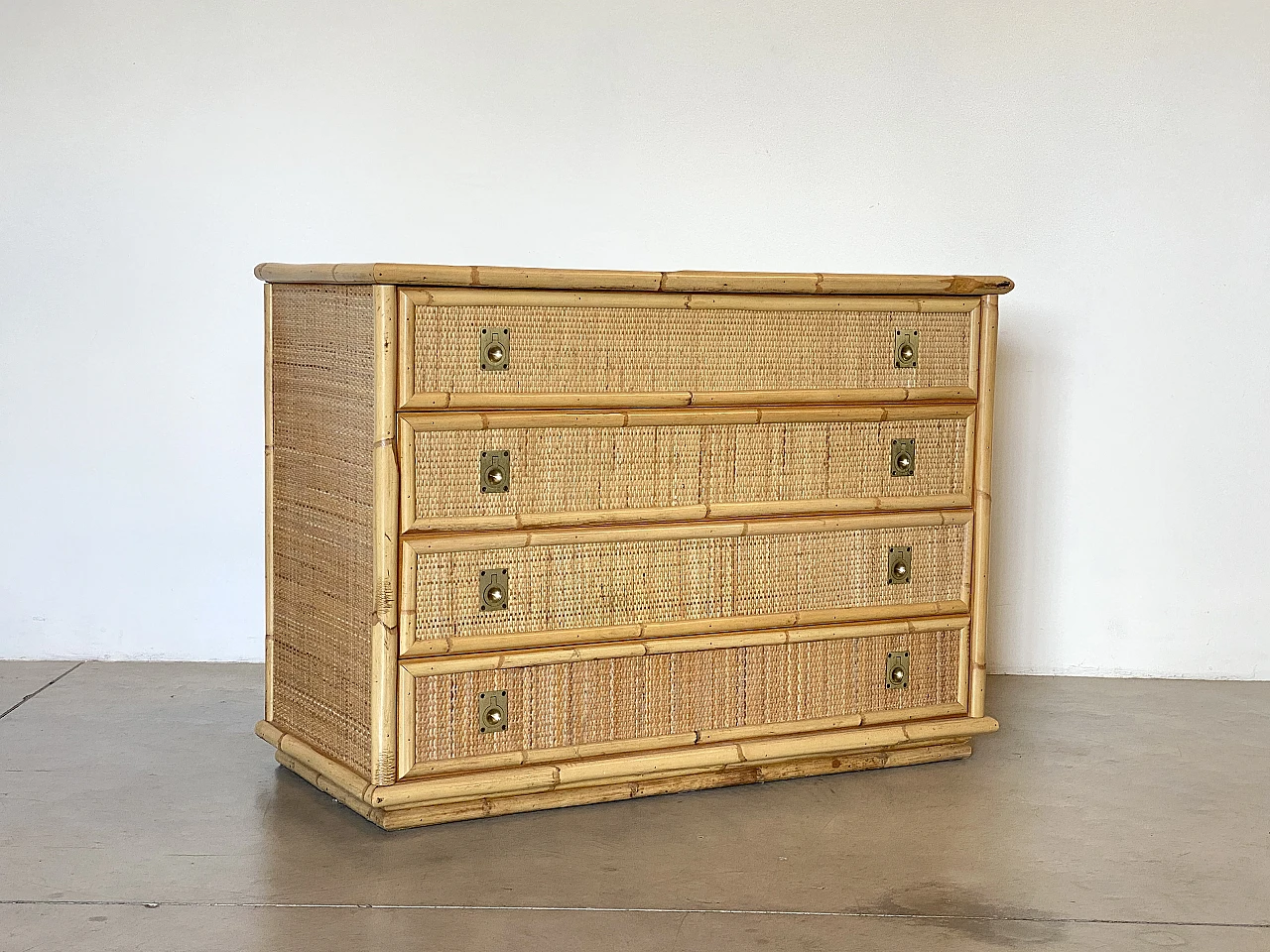 Bamboo and wicker chest of drawers by Dal Vera, 1970s 3