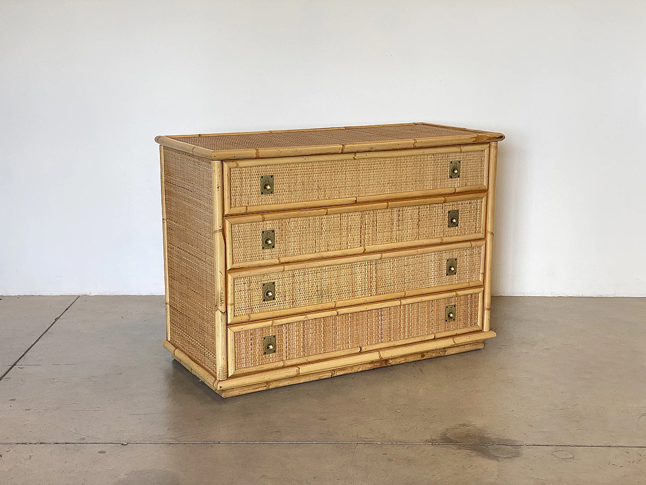 Bamboo and wicker chest of drawers by Dal Vera, 1970s 5