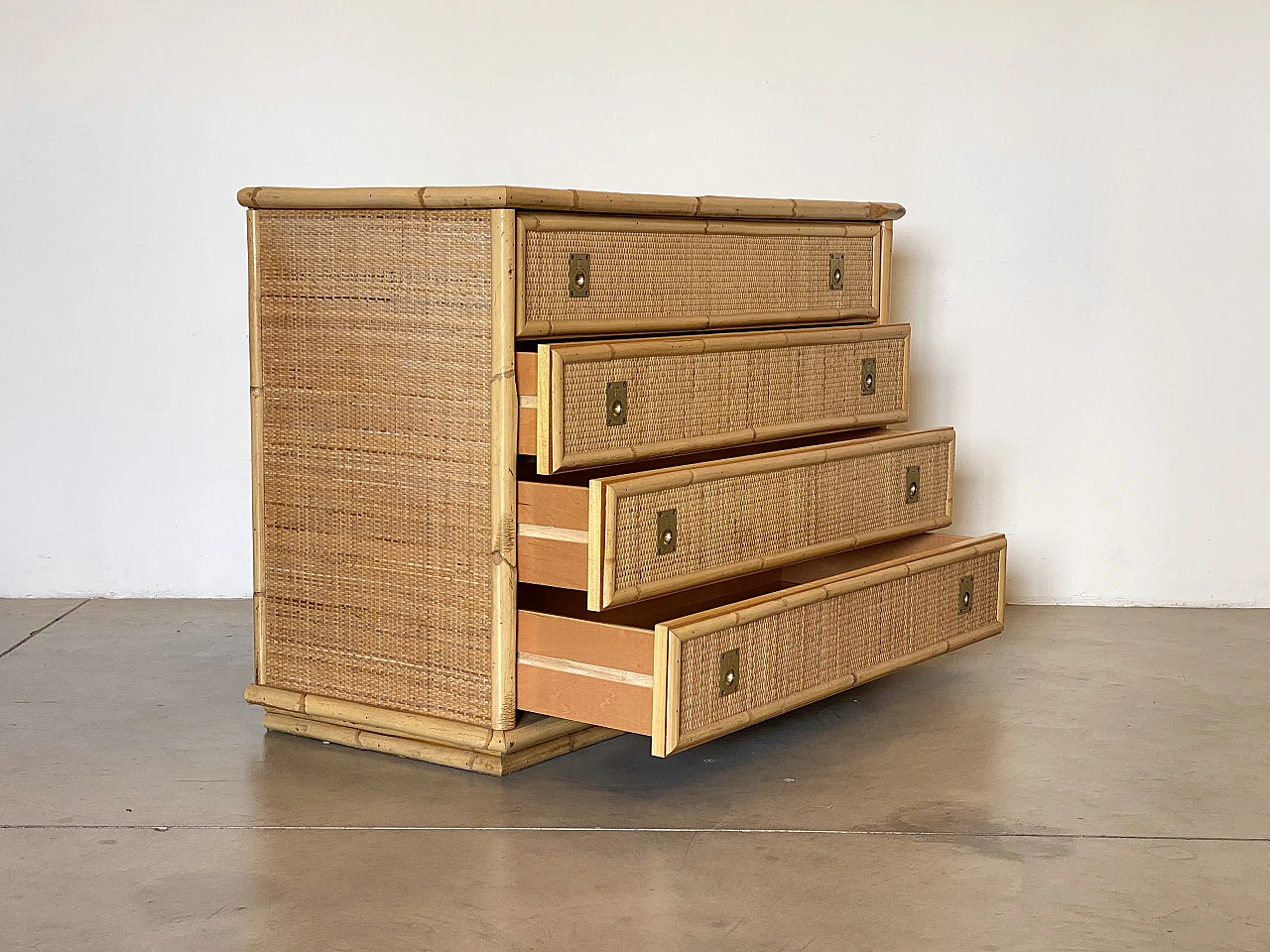 Bamboo and wicker chest of drawers by Dal Vera, 1970s 7