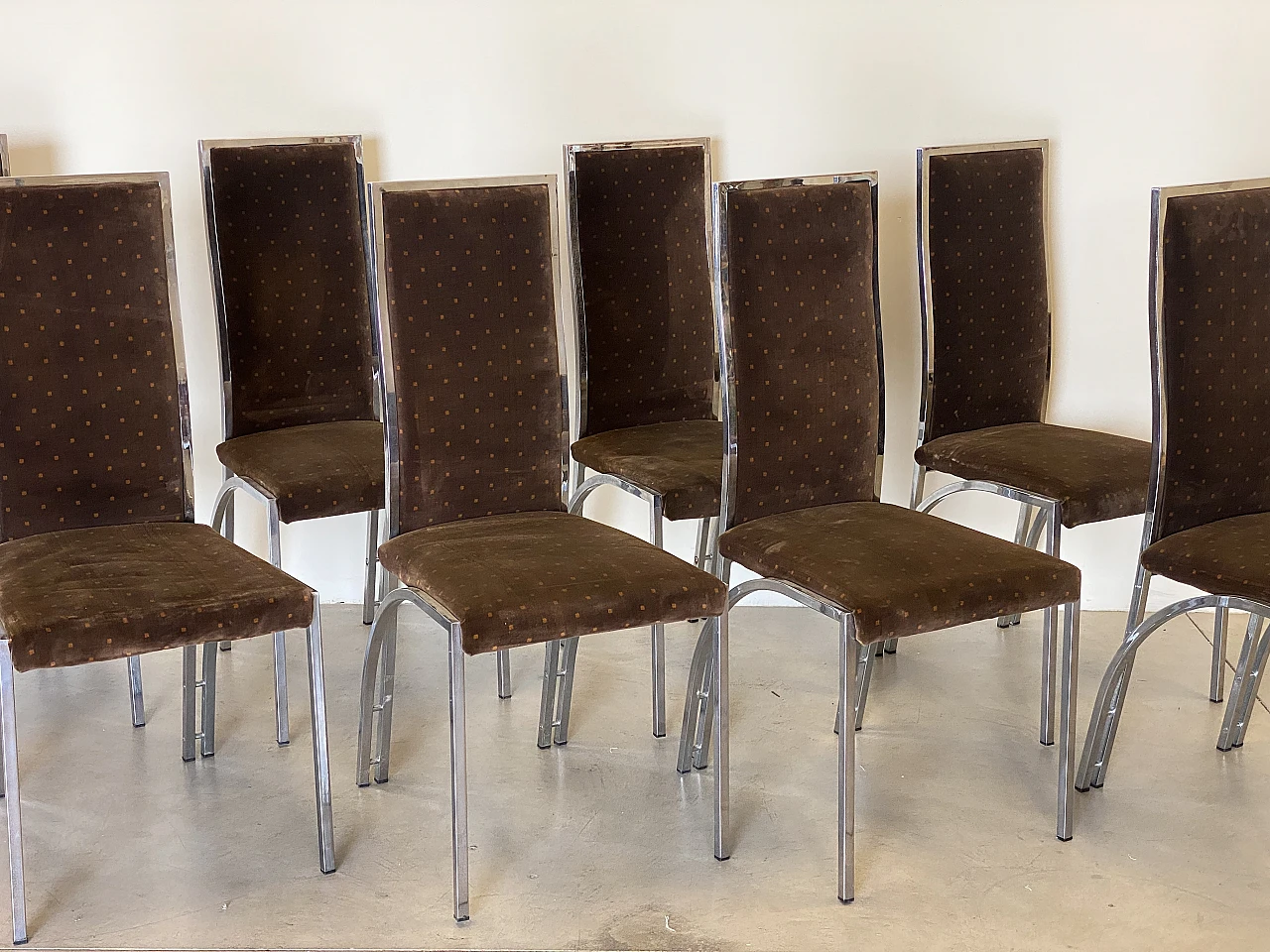 8 Chromed steel chairs, 1970s 3