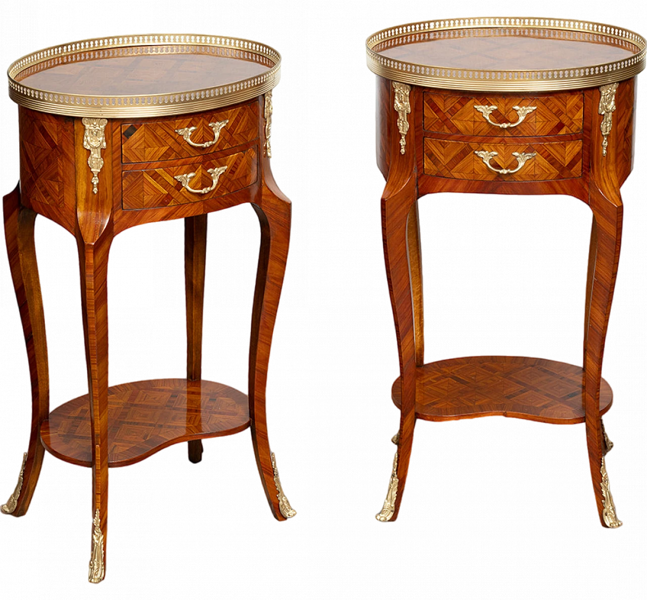 Pair of exotic wood egg-shaped bedside tables, early 20th century 7