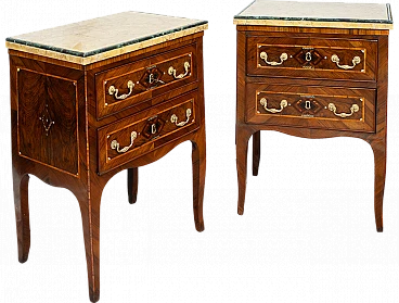 Pair of Louis XIV wooden bedside tables with marble top, 18th century