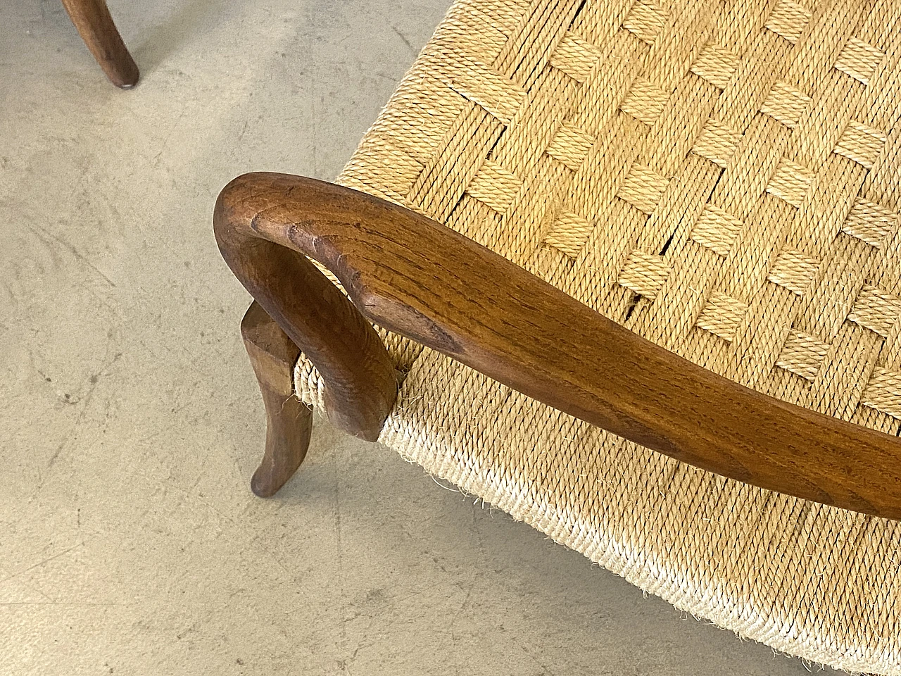 Pair of oak armchairs with straw seat, 1940s 2