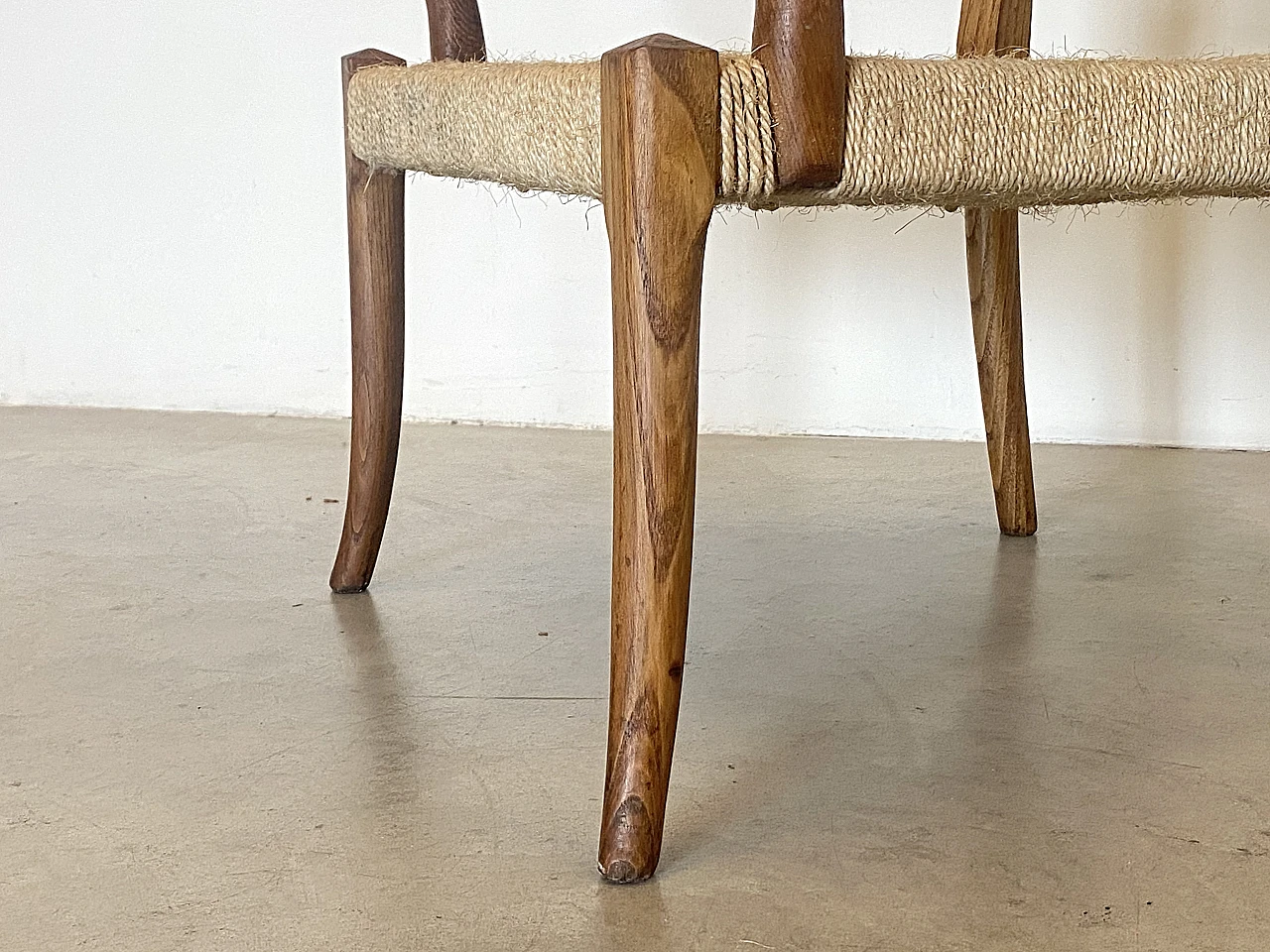 Pair of oak armchairs with straw seat, 1940s 7