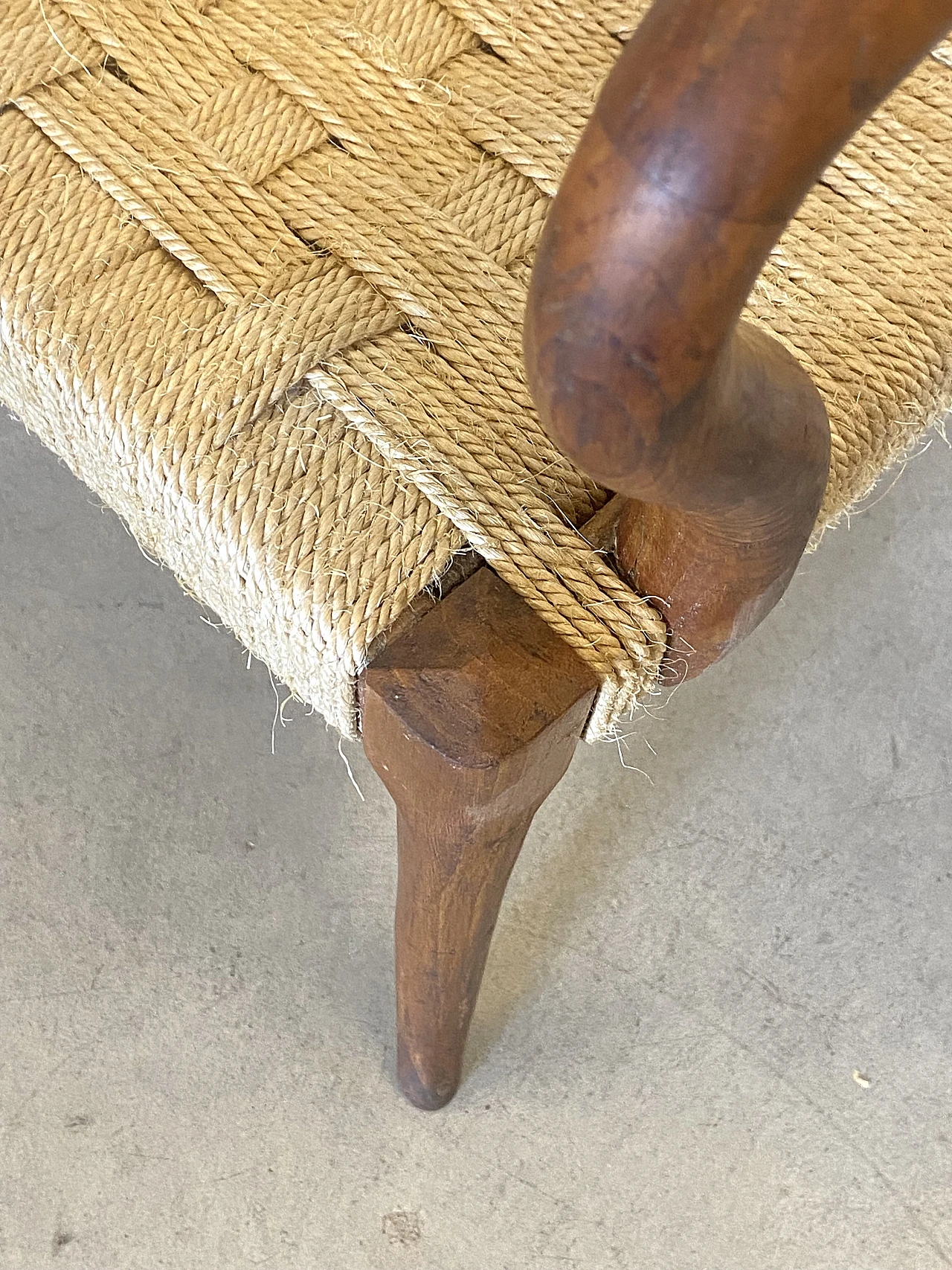 Pair of oak armchairs with straw seat, 1940s 10