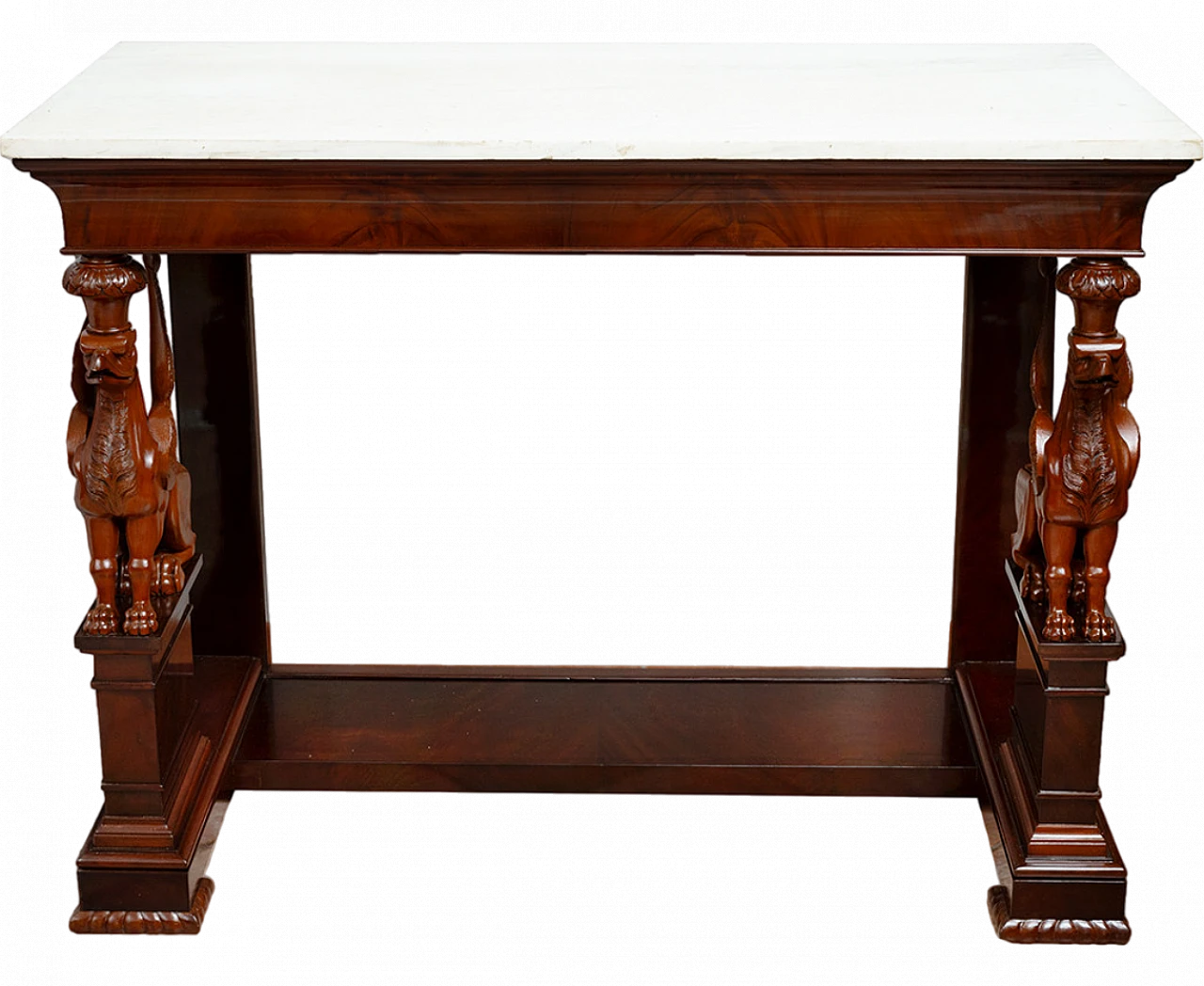 Empire mahogany feather console table with marble top, 19th century 5