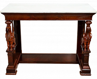 Empire mahogany feather console table with marble top, 19th century