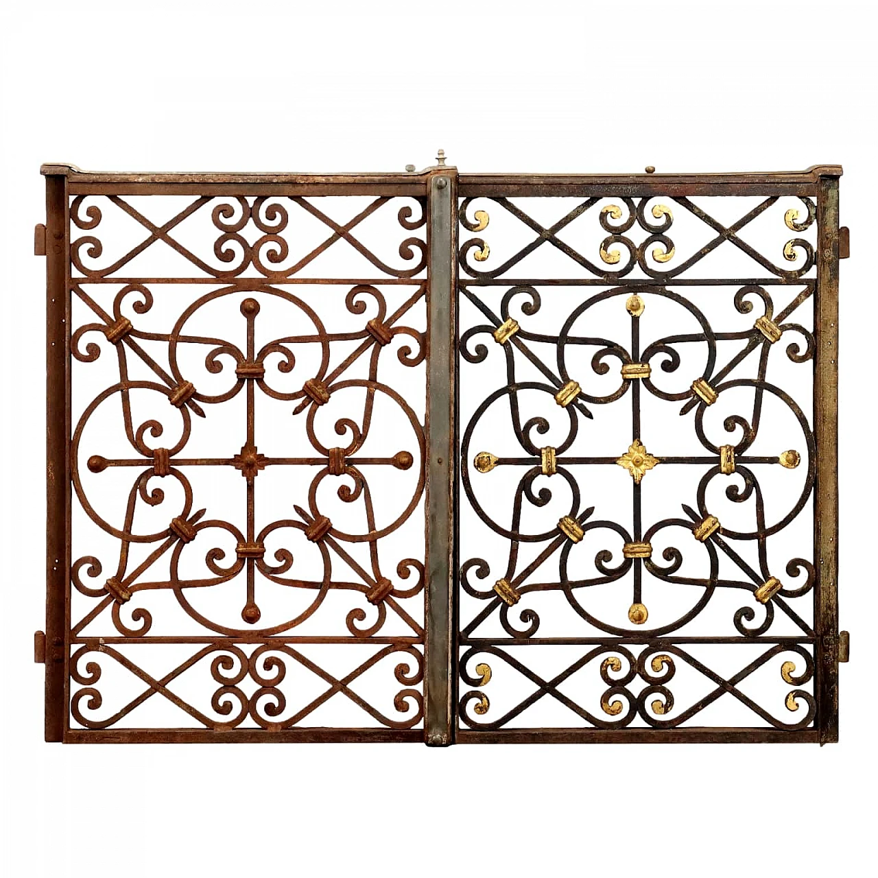 Scrolled wrought iron gate with gold details, 19th century 1