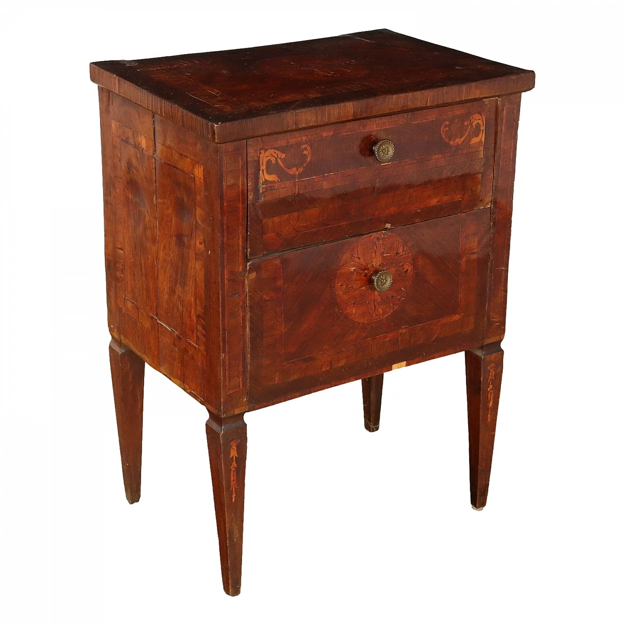 Walnut bedside table with truncated-pyramidal legs, 18th century 1