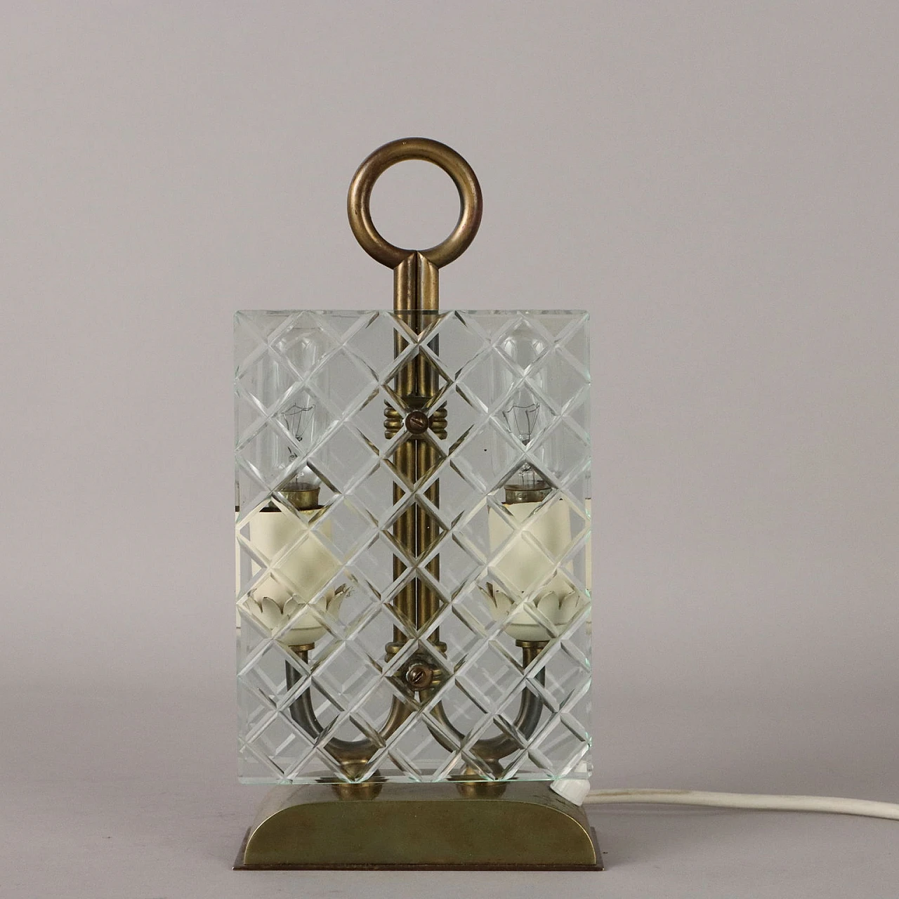 Brass and glass 2-light table lamp, 1940s 3