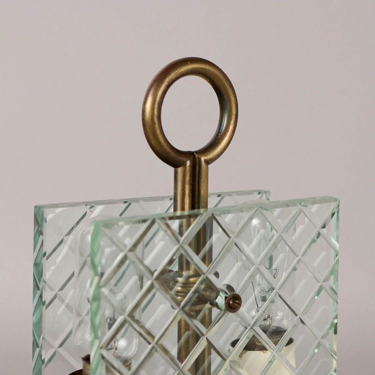 Brass and glass 2-light table lamp, 1940s 4