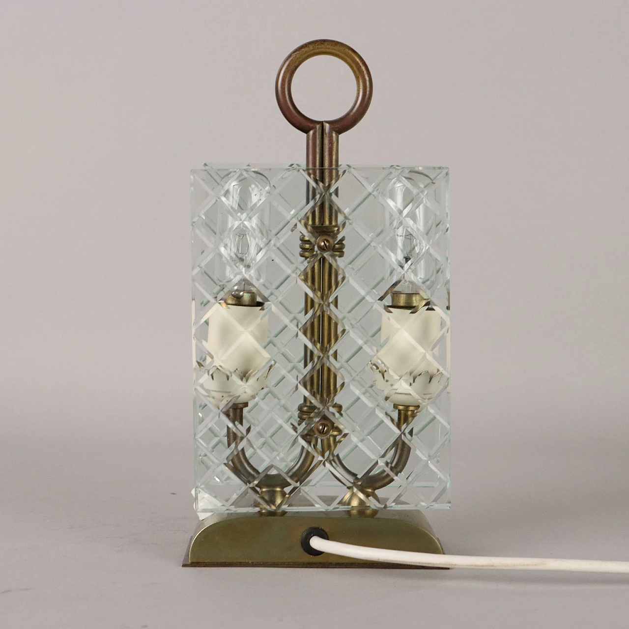 Brass and glass 2-light table lamp, 1940s 6