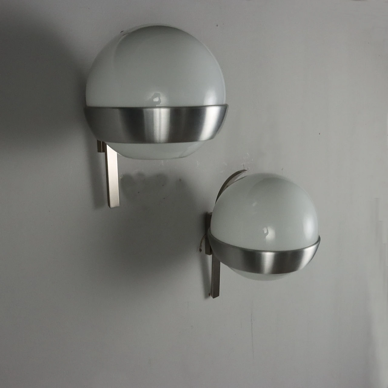 Pair of wall lights in steel & glass by P. G. Crippa for Lumi, 1970s 4