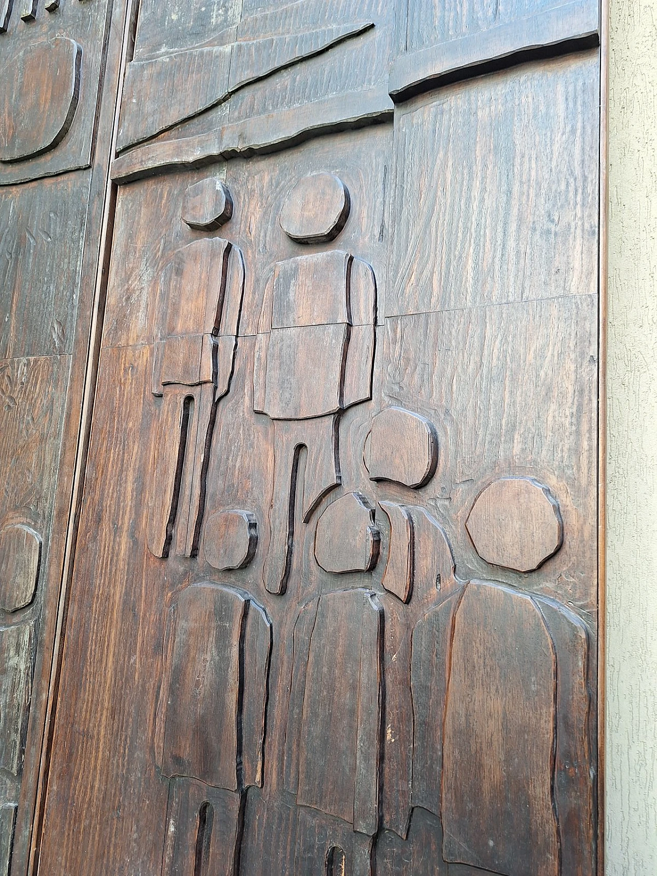 Pannello decorativo in legno patinato scuro con disegni, anni '60 2