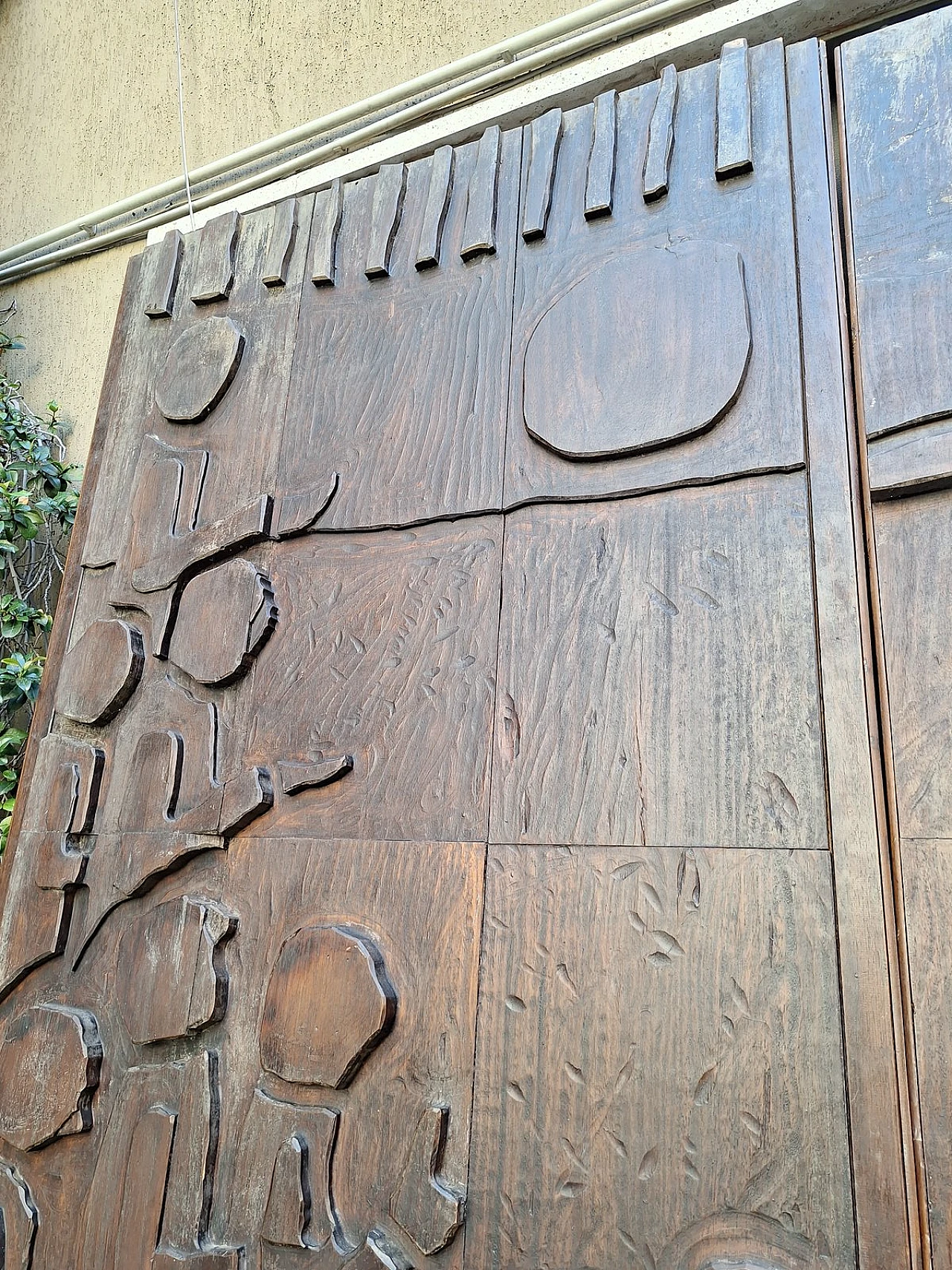 Decorative panel in dark patinated wood with designs, 1960s 5