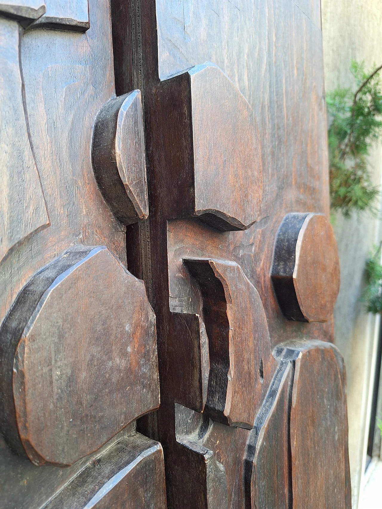 Decorative panel in dark patinated wood with designs, 1960s 12