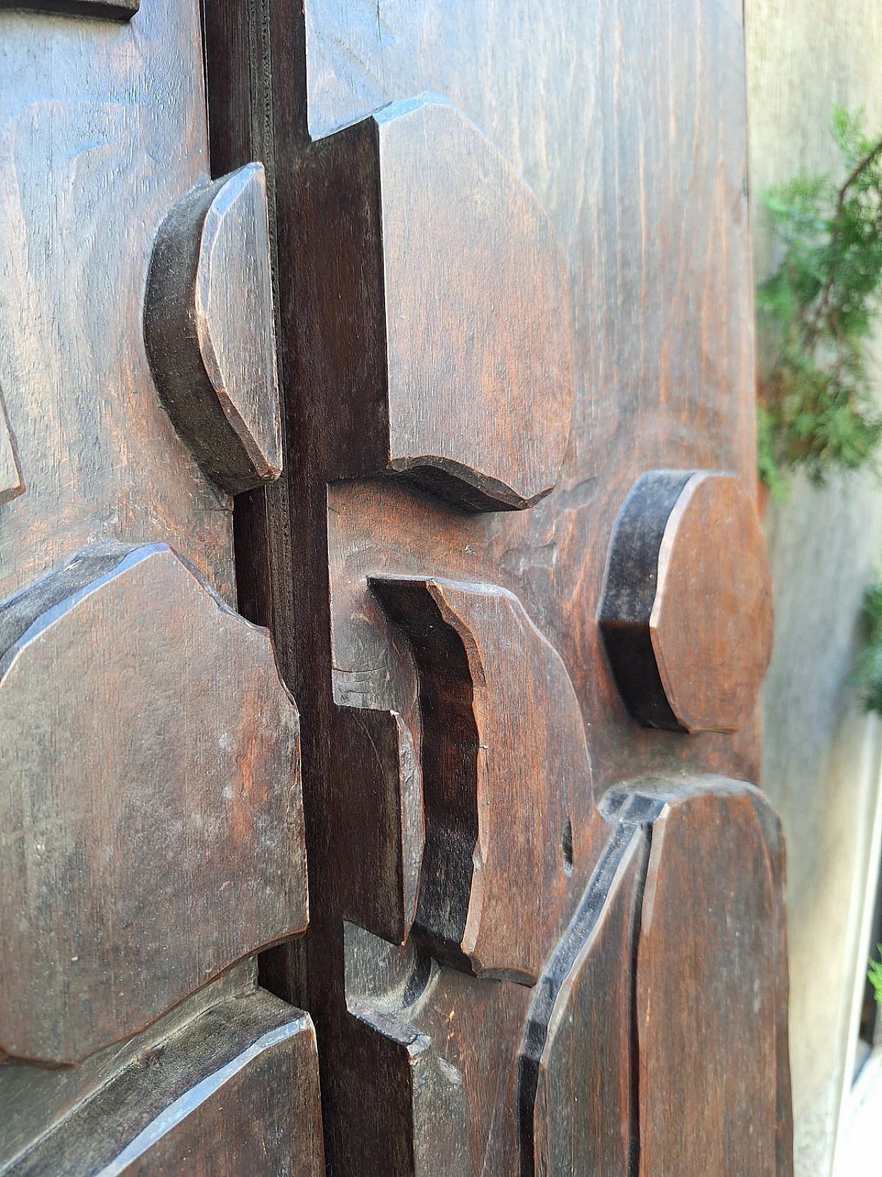 Decorative panel in dark patinated wood with designs, 1960s 14