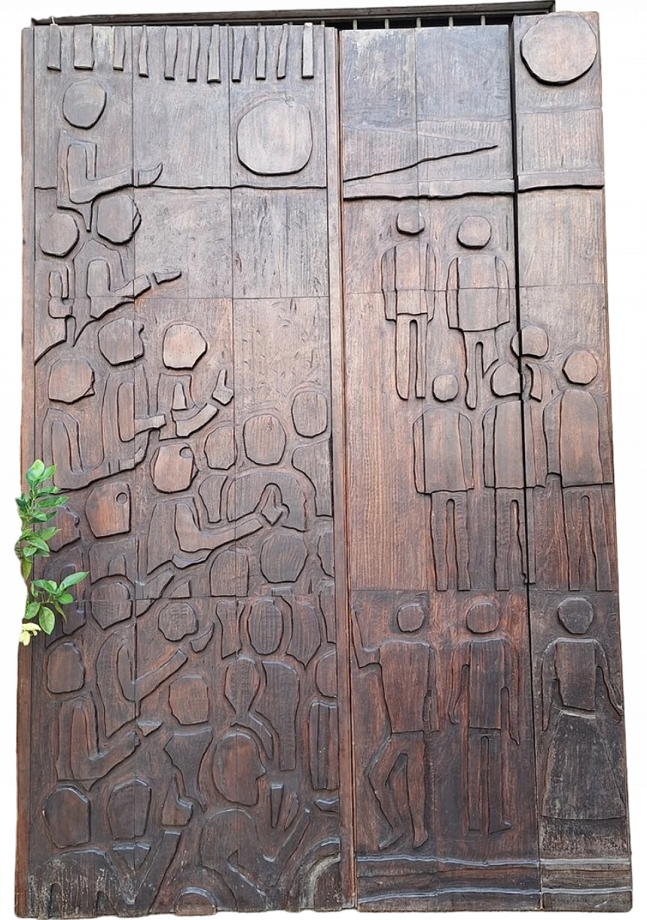 Decorative panel in dark patinated wood with designs, 1960s 18