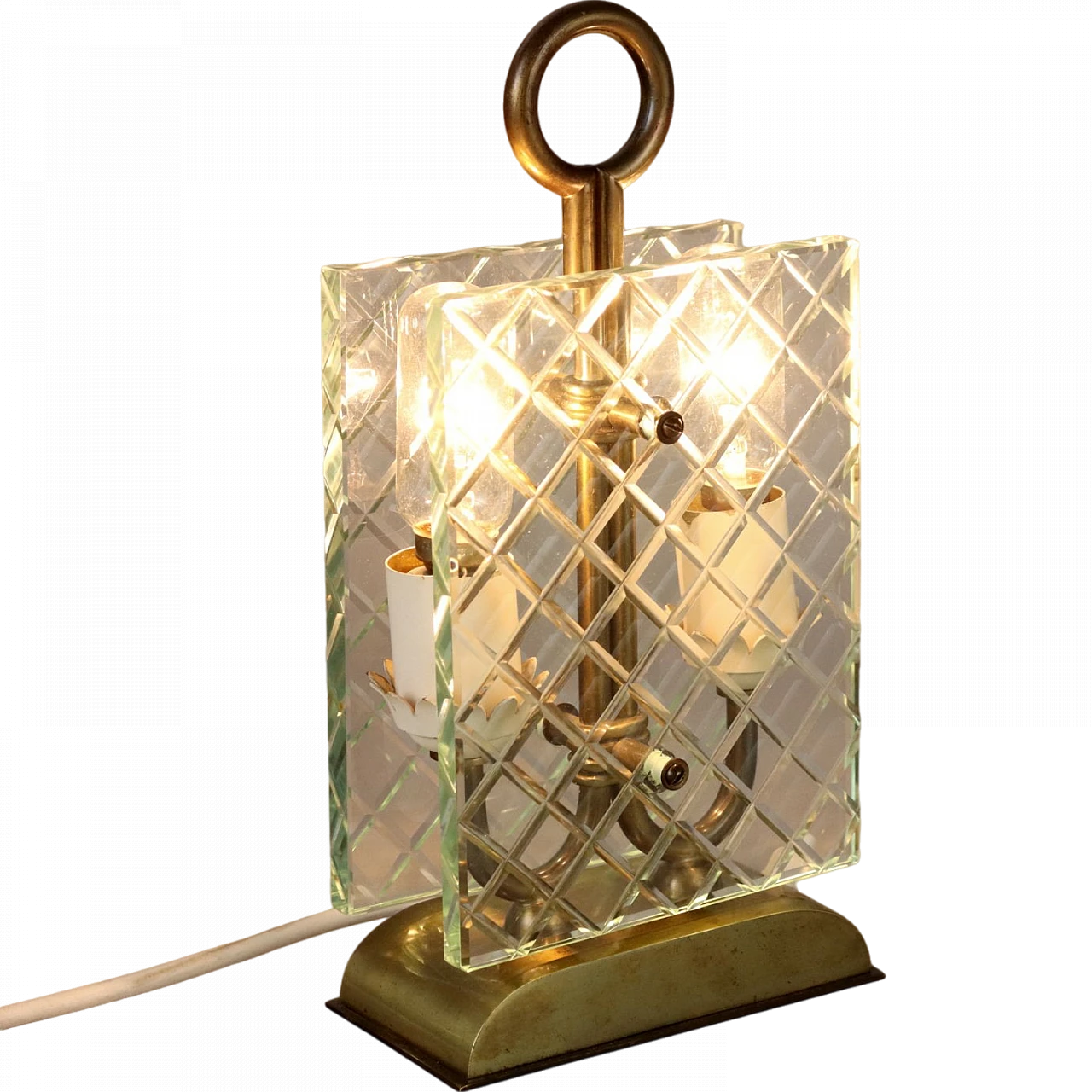 Brass and glass 2-light table lamp, 1940s 7