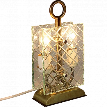 Brass and glass 2-light table lamp, 1940s