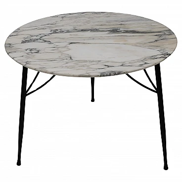 Round coffee table in Carrara marble and metal, 1960s