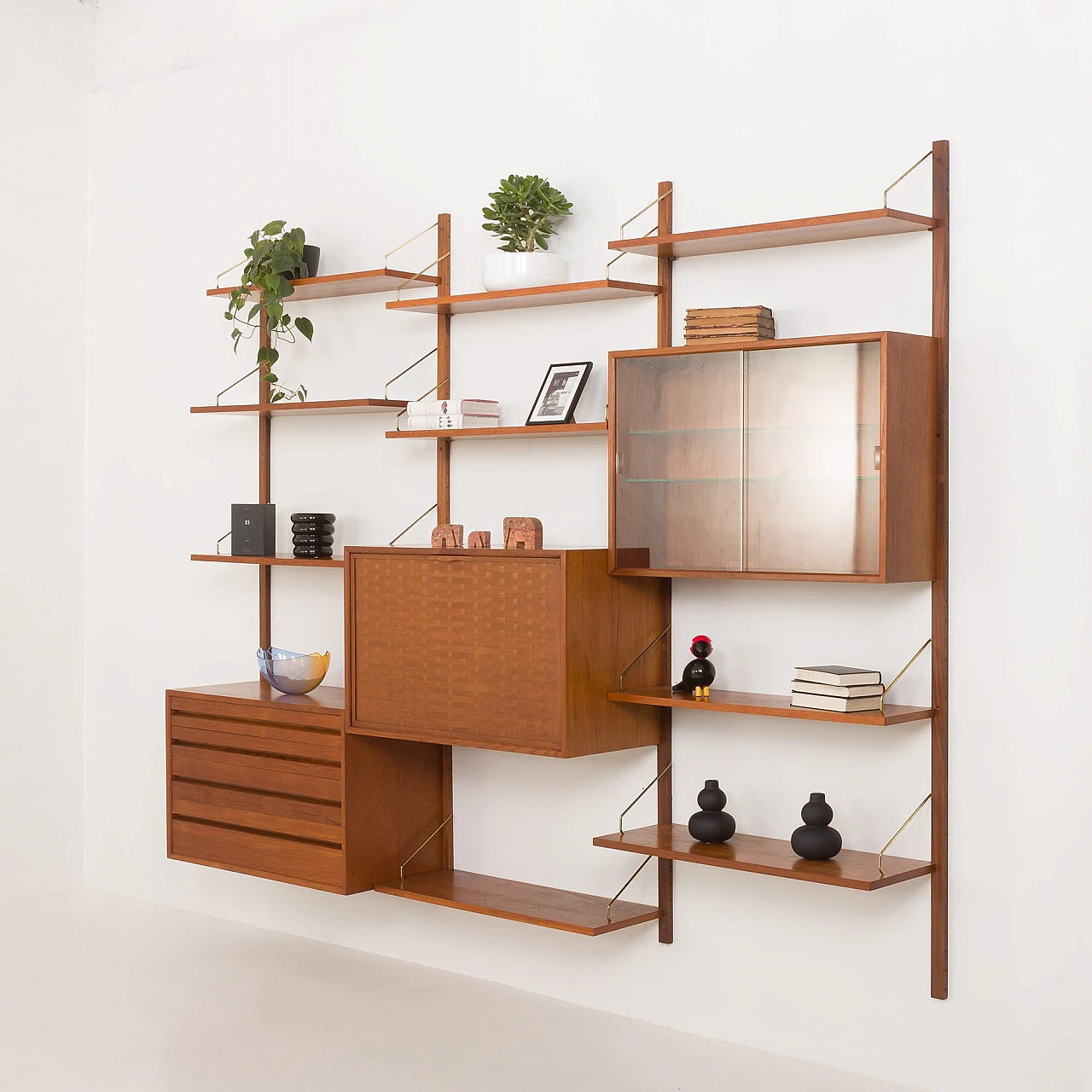 Modular teak wall unit with hidden desk by P. Cadovius for Cado, 1960s 3