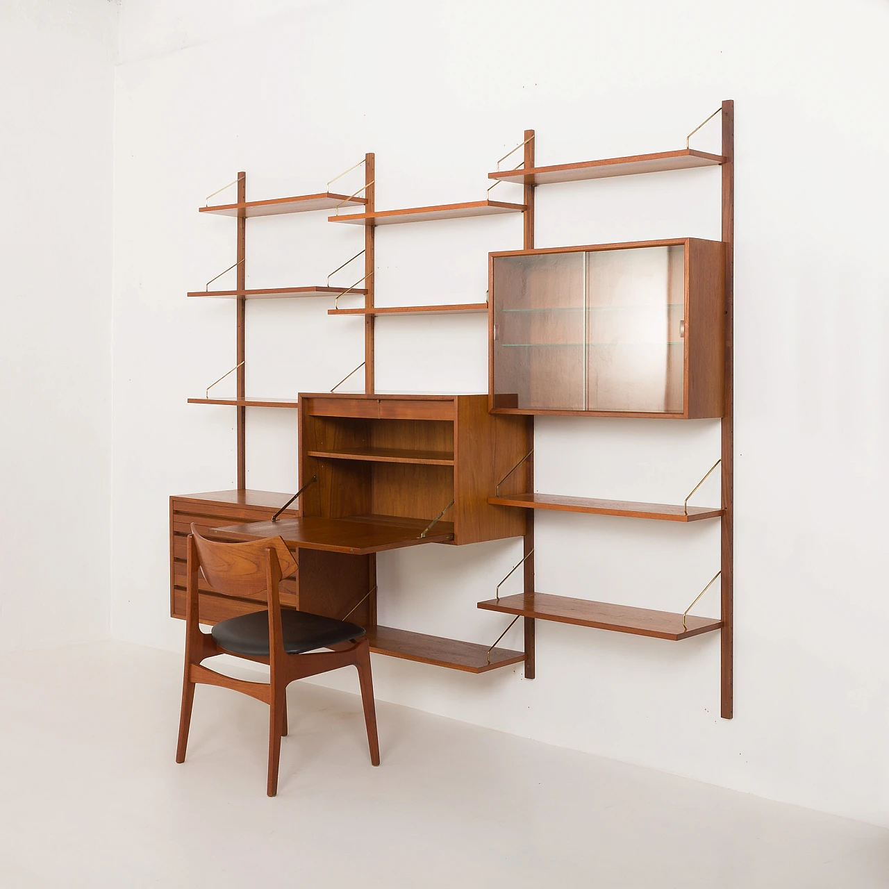 Modular teak wall unit with hidden desk by P. Cadovius for Cado, 1960s 4