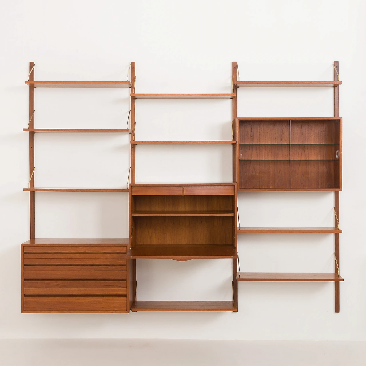 Modular teak wall unit with hidden desk by P. Cadovius for Cado, 1960s 6