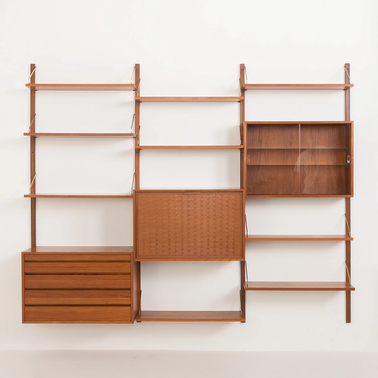 Modular teak wall unit with hidden desk by P. Cadovius for Cado, 1960s 7