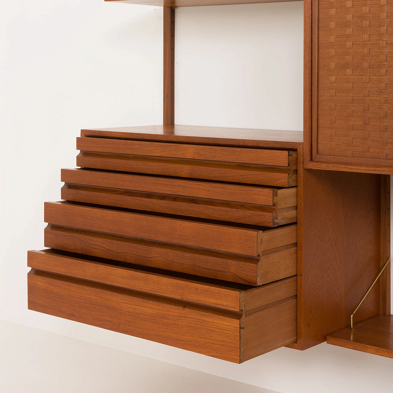 Modular teak wall unit with hidden desk by P. Cadovius for Cado, 1960s 8