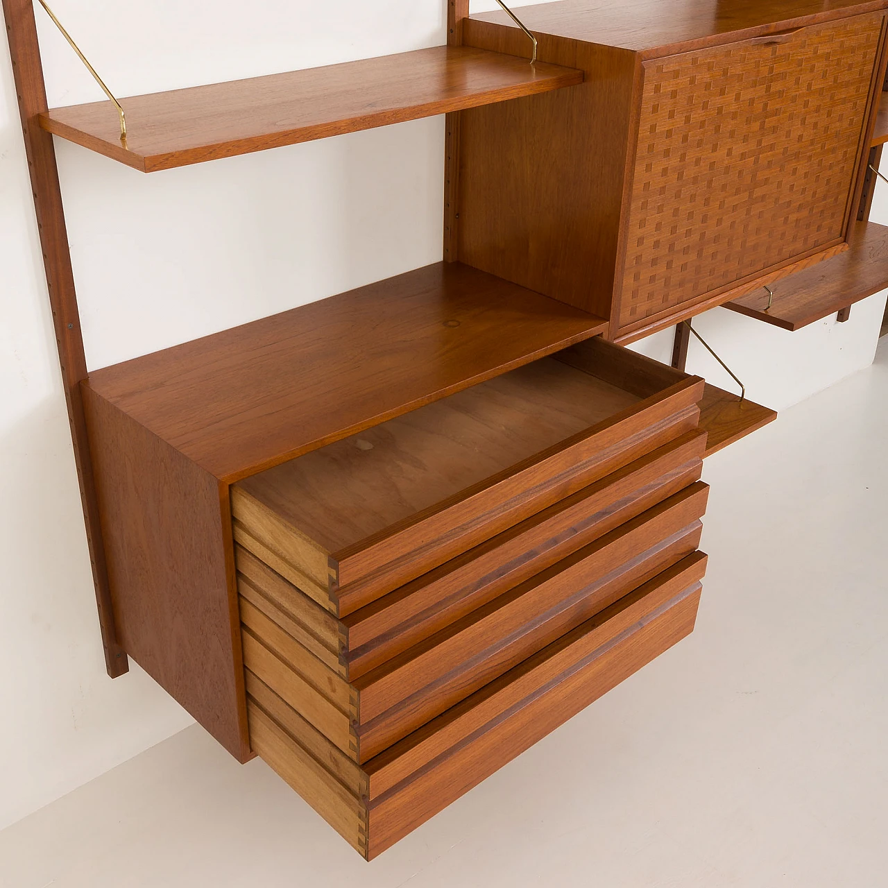 Modular teak wall unit with hidden desk by P. Cadovius for Cado, 1960s 9