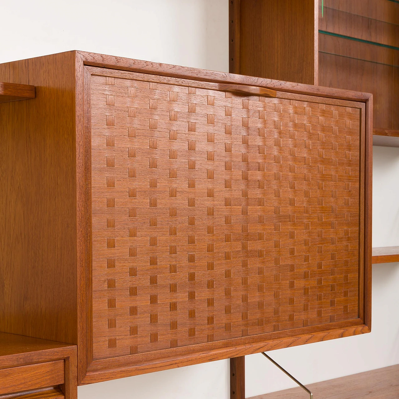 Modular teak wall unit with hidden desk by P. Cadovius for Cado, 1960s 11