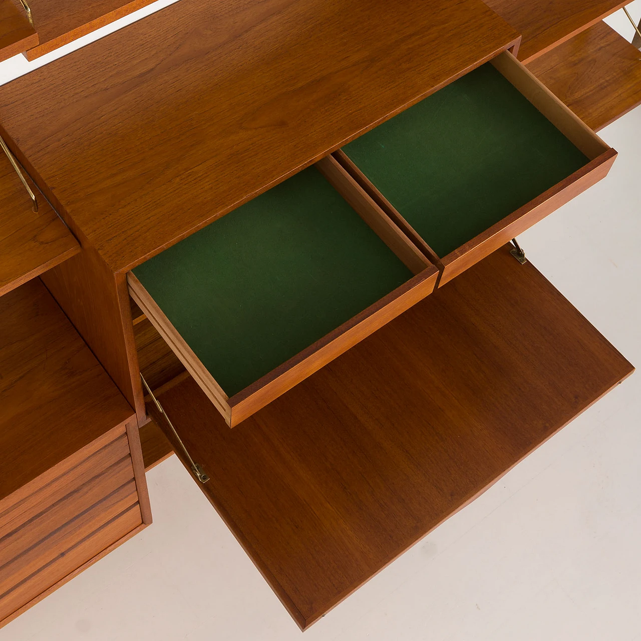 Modular teak wall unit with hidden desk by P. Cadovius for Cado, 1960s 18