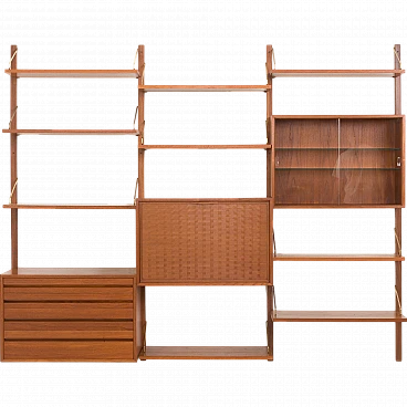 Modular teak wall unit with hidden desk by P. Cadovius for Cado, 1960s