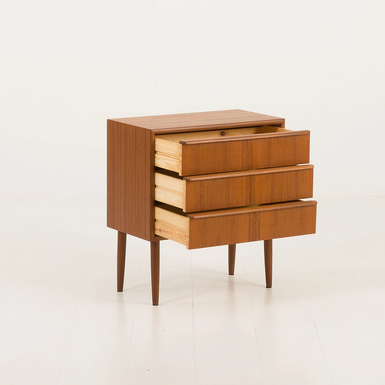 Danish teak bedside table with three drawers, 1960s 3