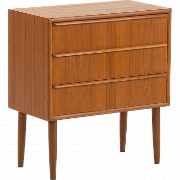 Danish teak bedside table with three drawers, 1960s