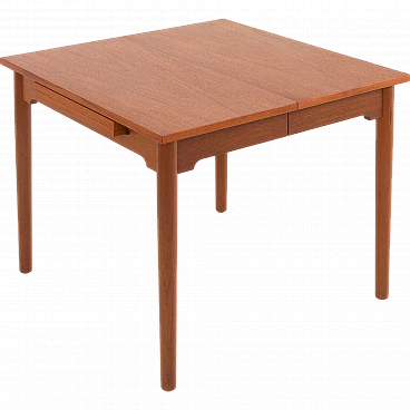 Square extendable teak table by H. J. Wegner for PP Mobler, 1960s