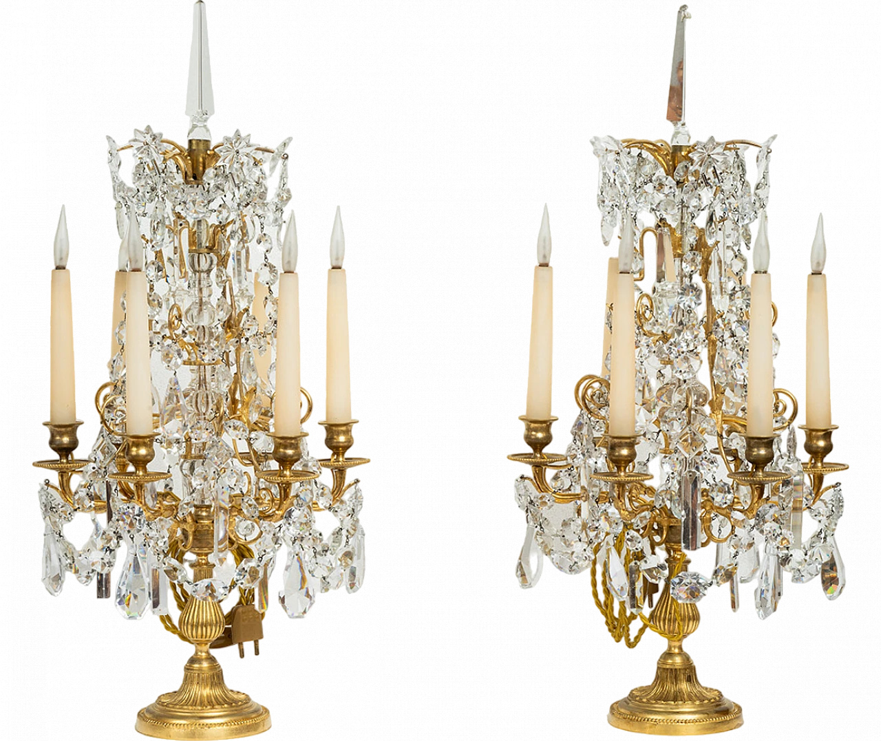 Pair of Napoleon III bronze and Bohemian crystal candle holders 7